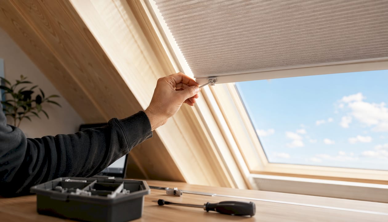 Von Hand angebrachtes Top-Down-Plissee fürs Dachfenster