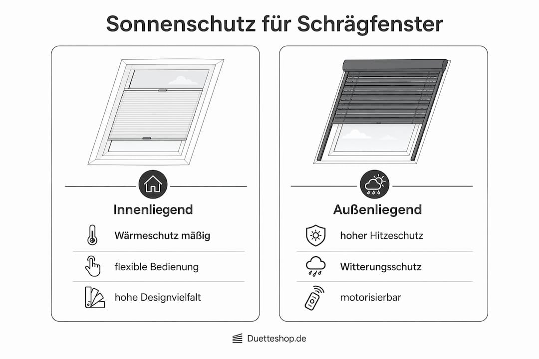 Infografik: Sonnen­schutz im Vergleich – innen oder außen?