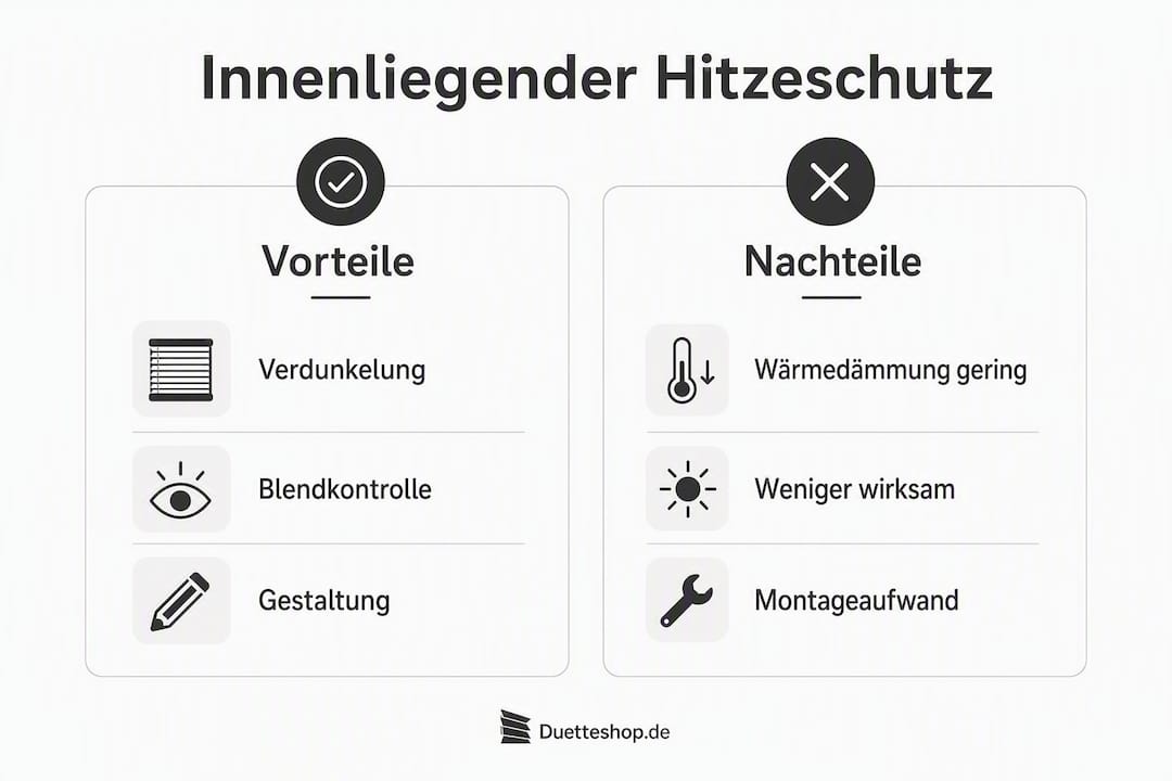 Infografik: Pro und Contra von Hitzeschutz-Lösungen für innen