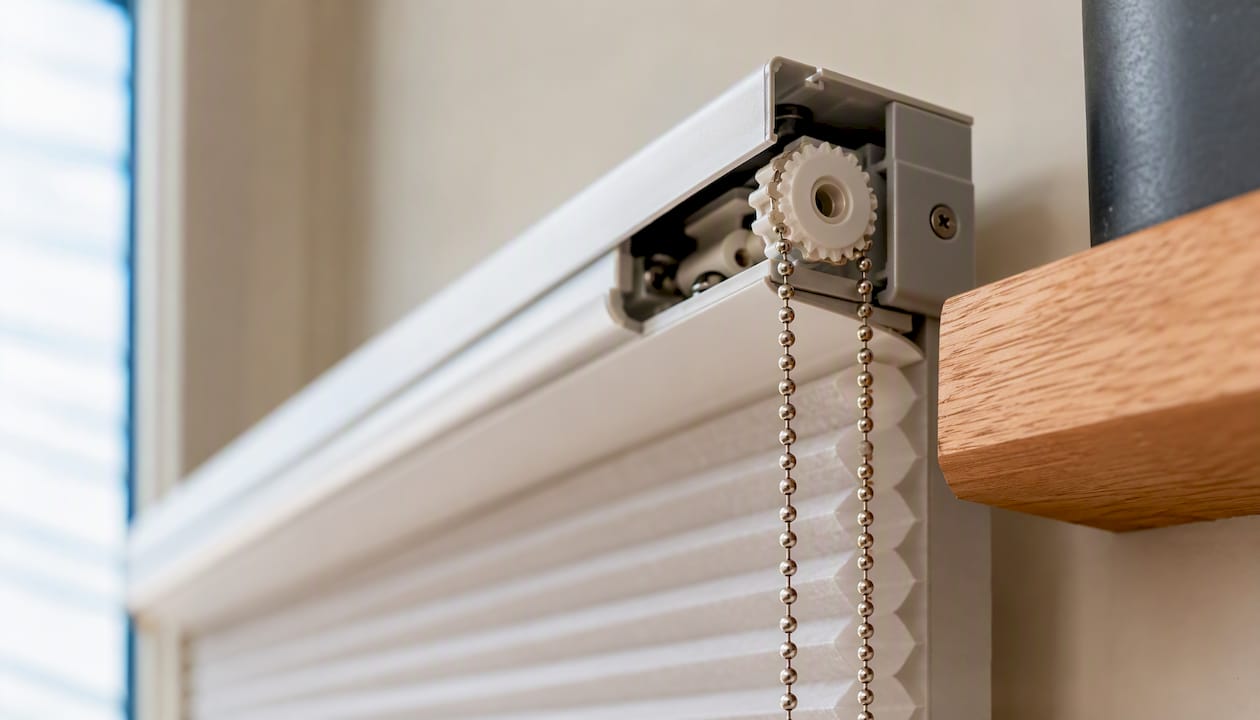 Detailansicht der Endloskette im Faltrollo