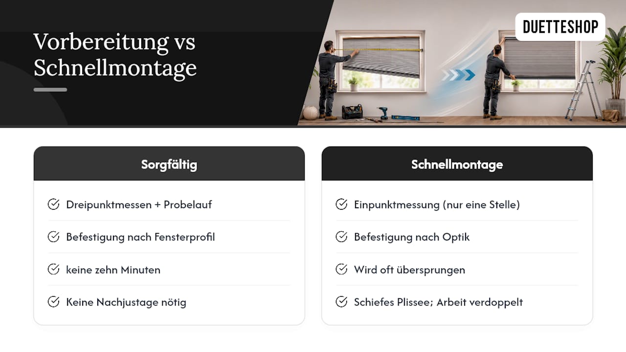 Entscheidungsprozess zur Vermeidung schiefer Plissees