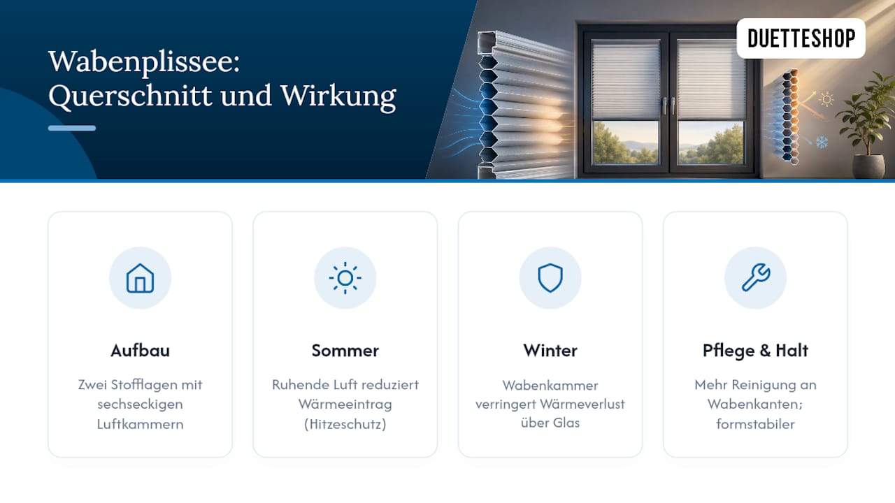 Querschnitt eines Wabenplissees mit Luftkammern