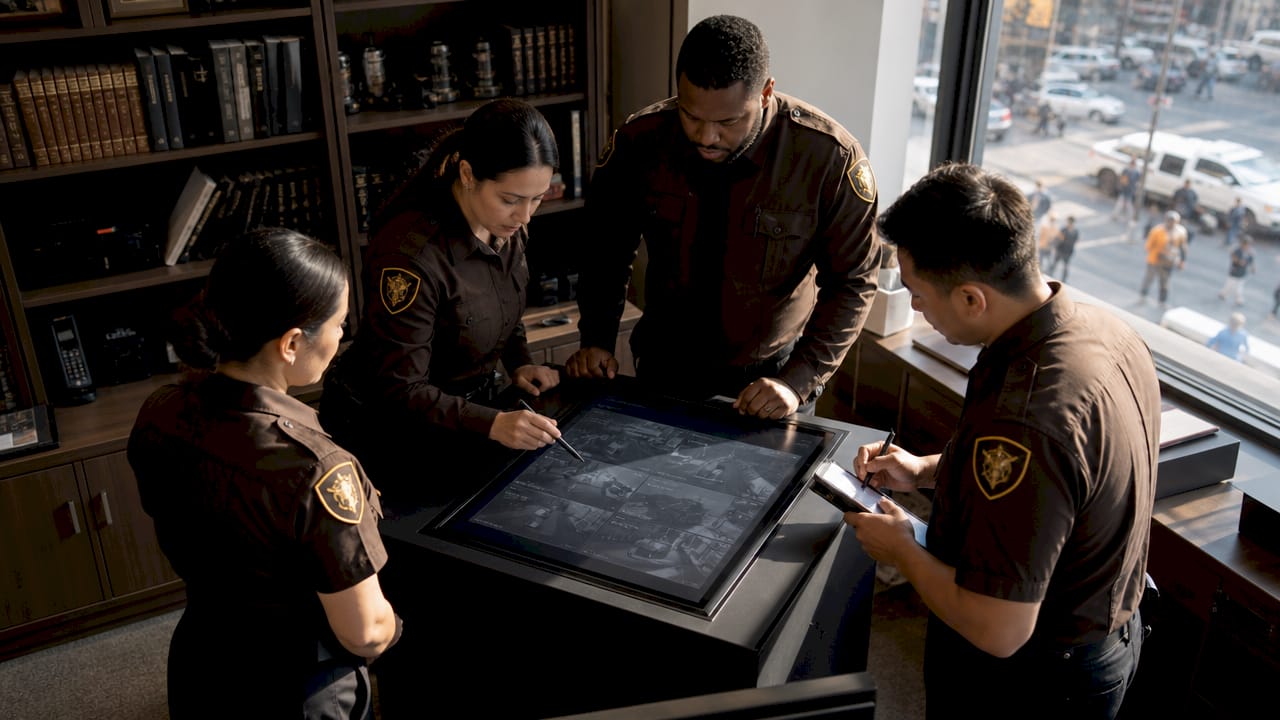 Security team collaborating on visitor management data