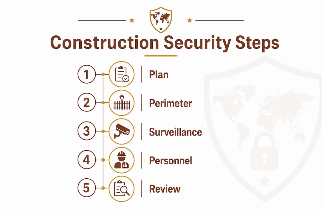 Infographic showing five key construction site security steps