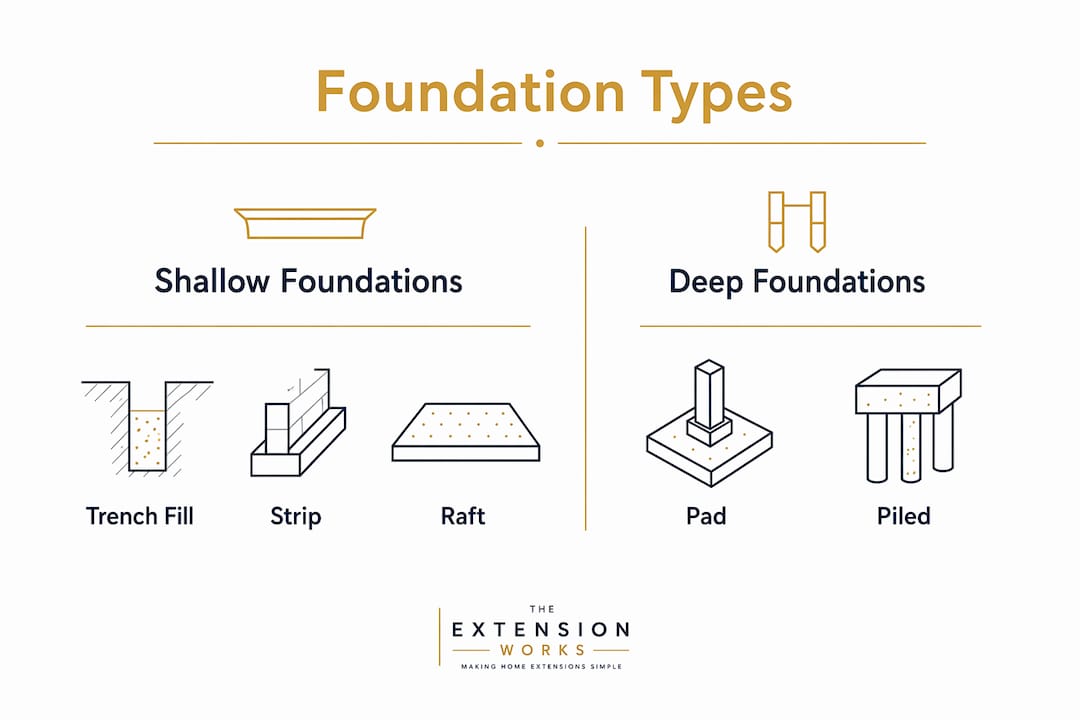 Infographic comparing shallow and deep foundation types