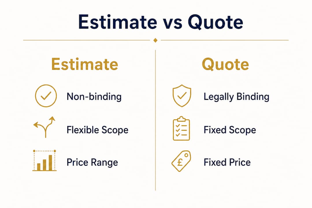Infographic comparing estimate and quote features