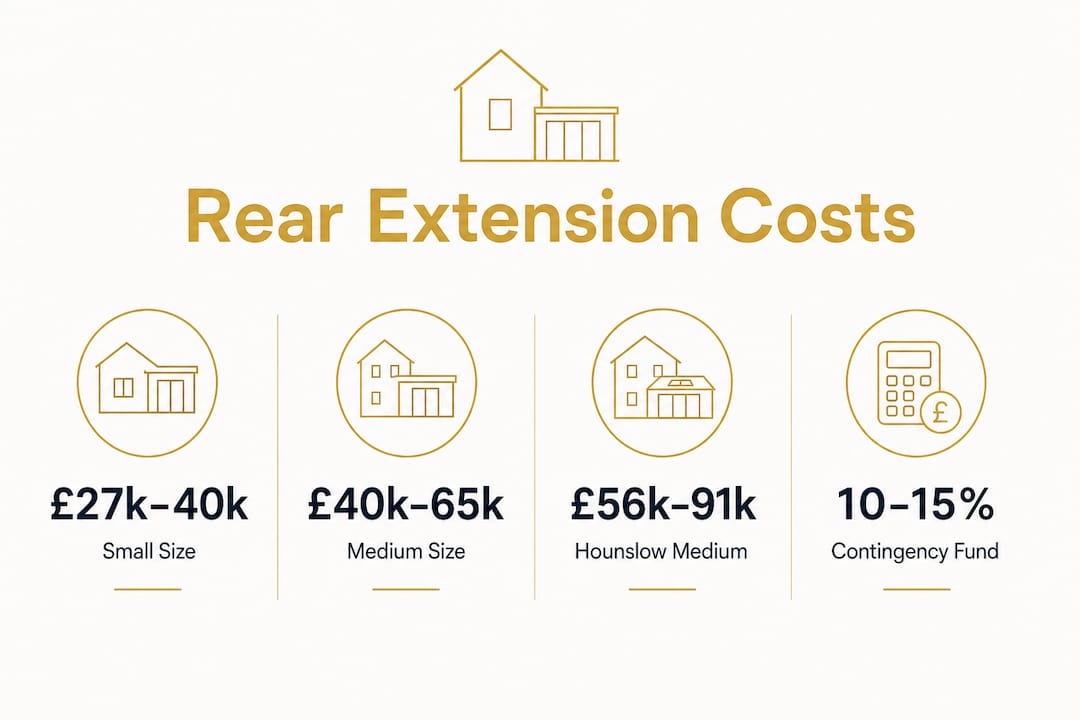 Infographic showing rear extension cost ranges and budgeting tips