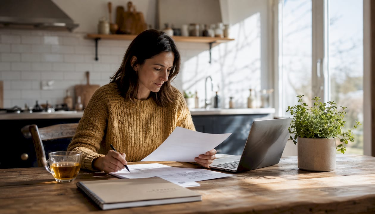 Homeowner reviewing builder quotes at desk