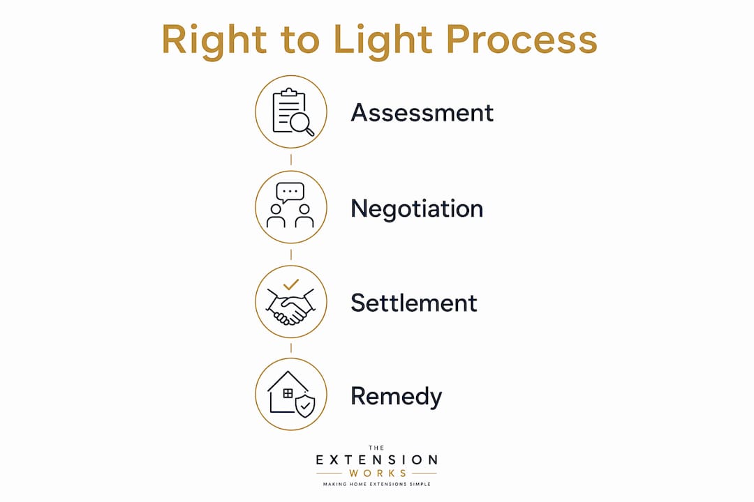 Infographic showing right to light claims resolution steps