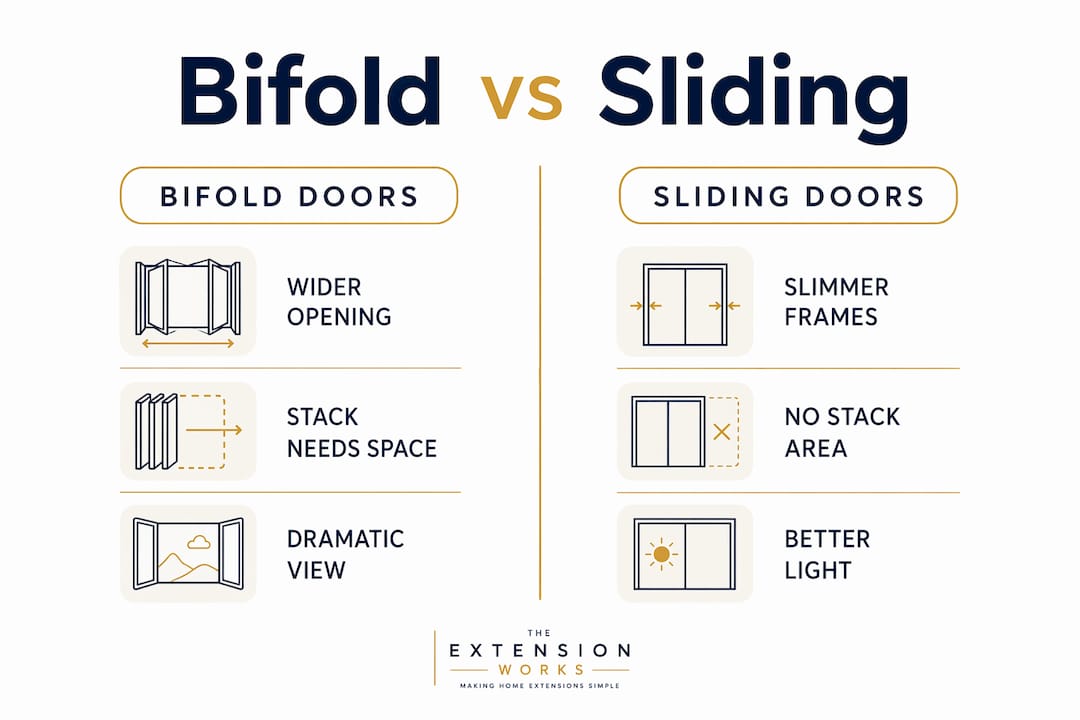 Infographic comparing bifold and sliding doors features