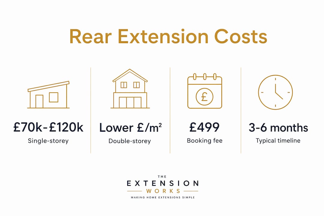 Infographic displaying typical London rear extension costs and details