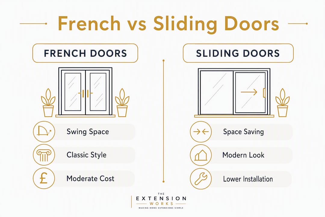 Infographic comparing French and sliding doors features
