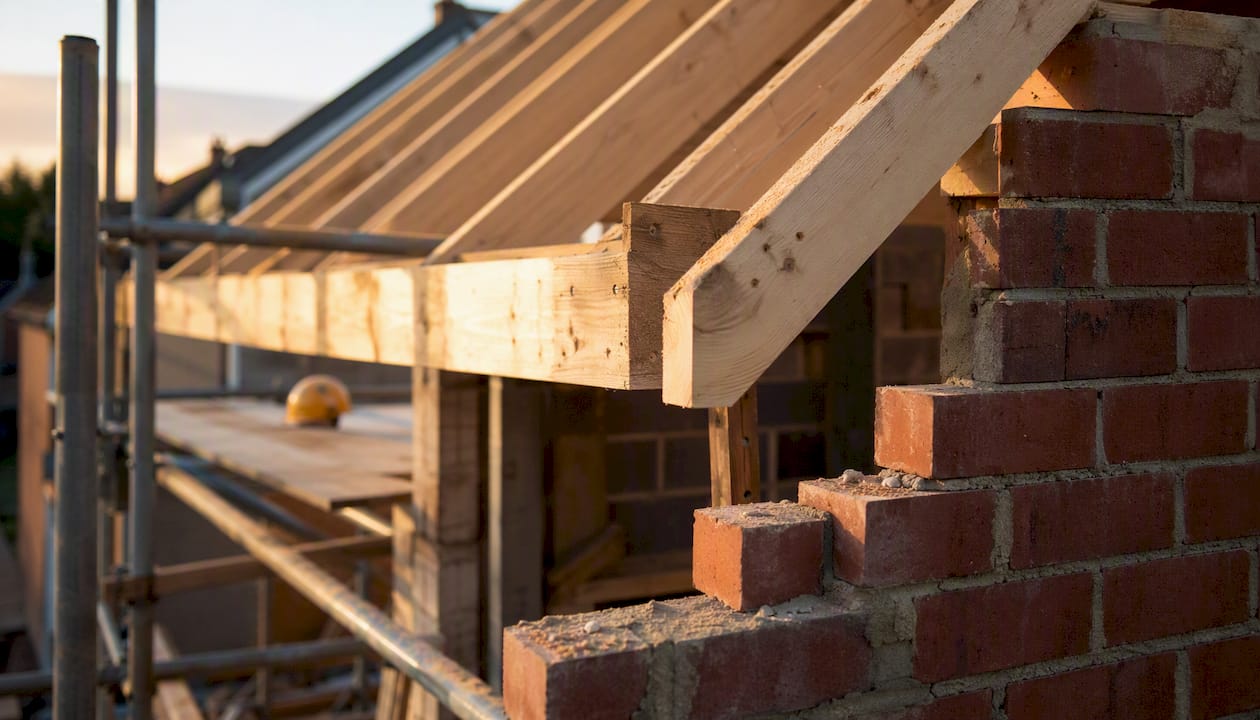Close-up of house extension construction details and plans
