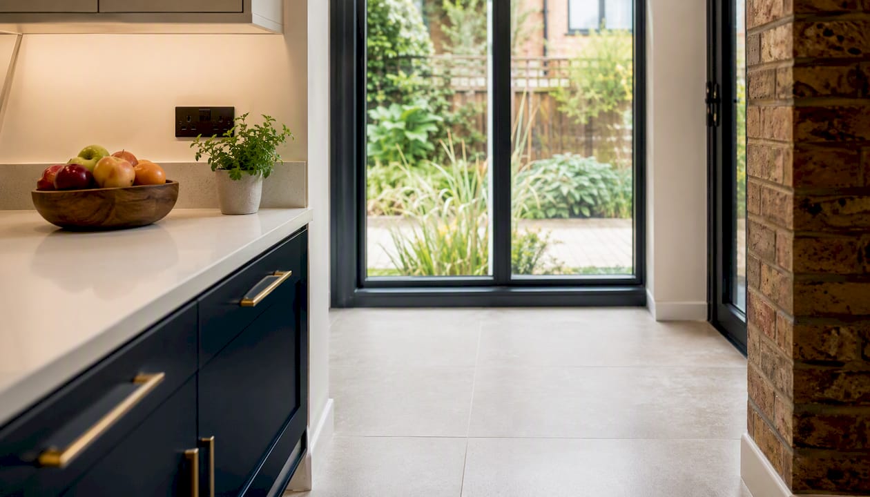 Mid-range finishes in kitchen extension corner