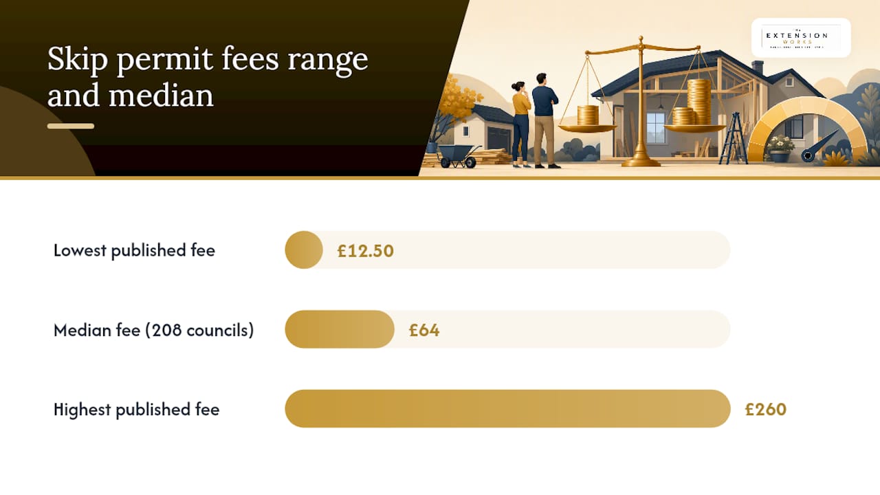 Chart of skip permit fee ranges across UK councils
