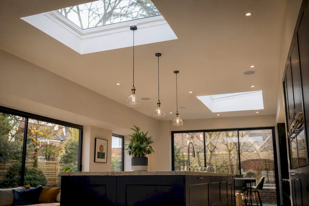 Daylight from rooflights inside extension kitchen