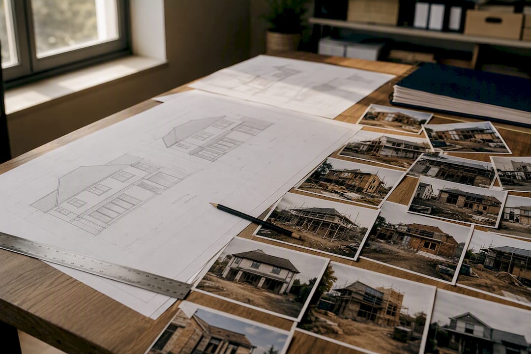 Architectural drawings and dated extension photos