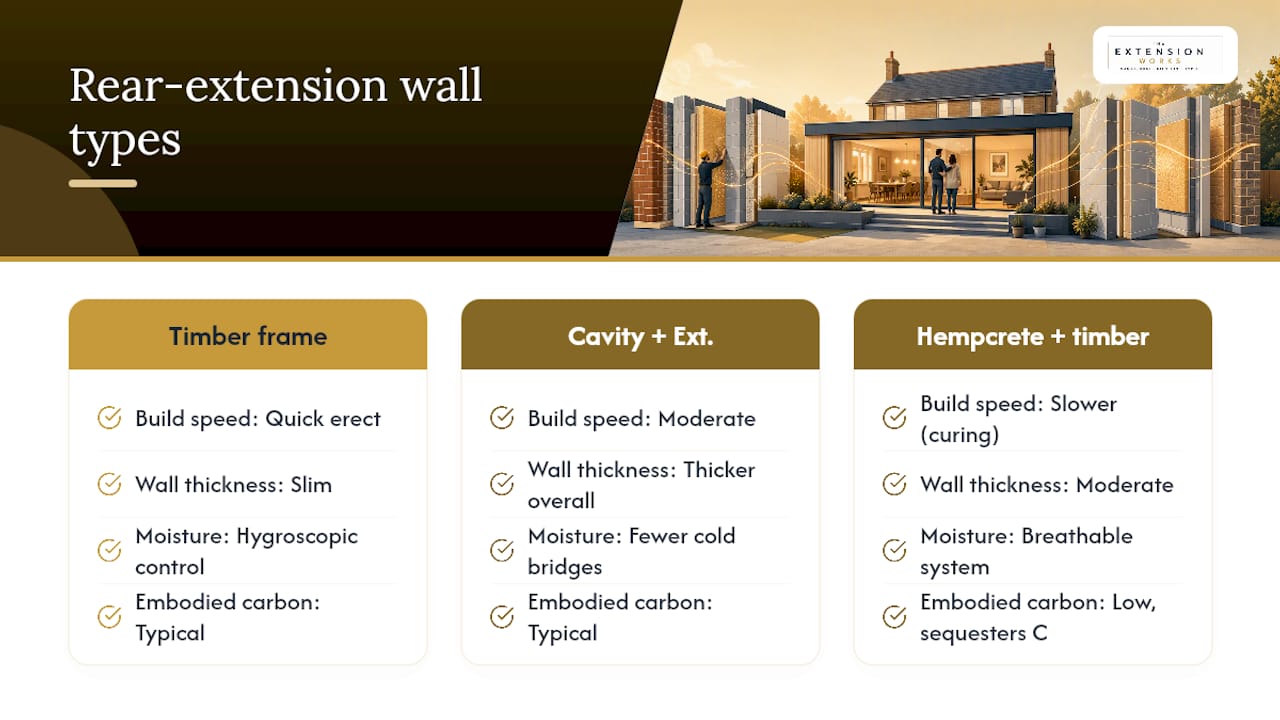 Diagram comparing wall build-ups for rear extensions