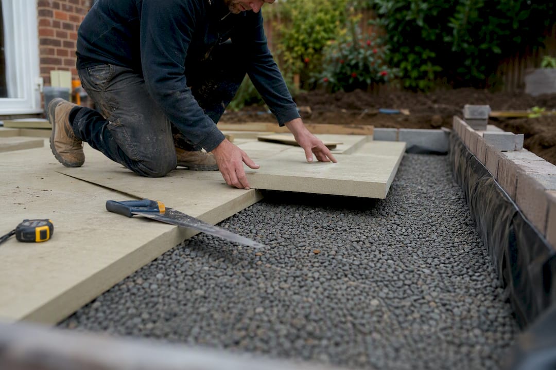 Floor insulation panels under slab at construction site