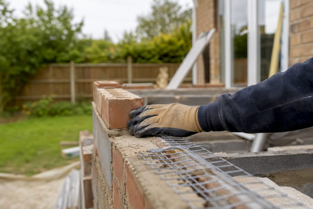 Hand pointing at rear extension wall detail