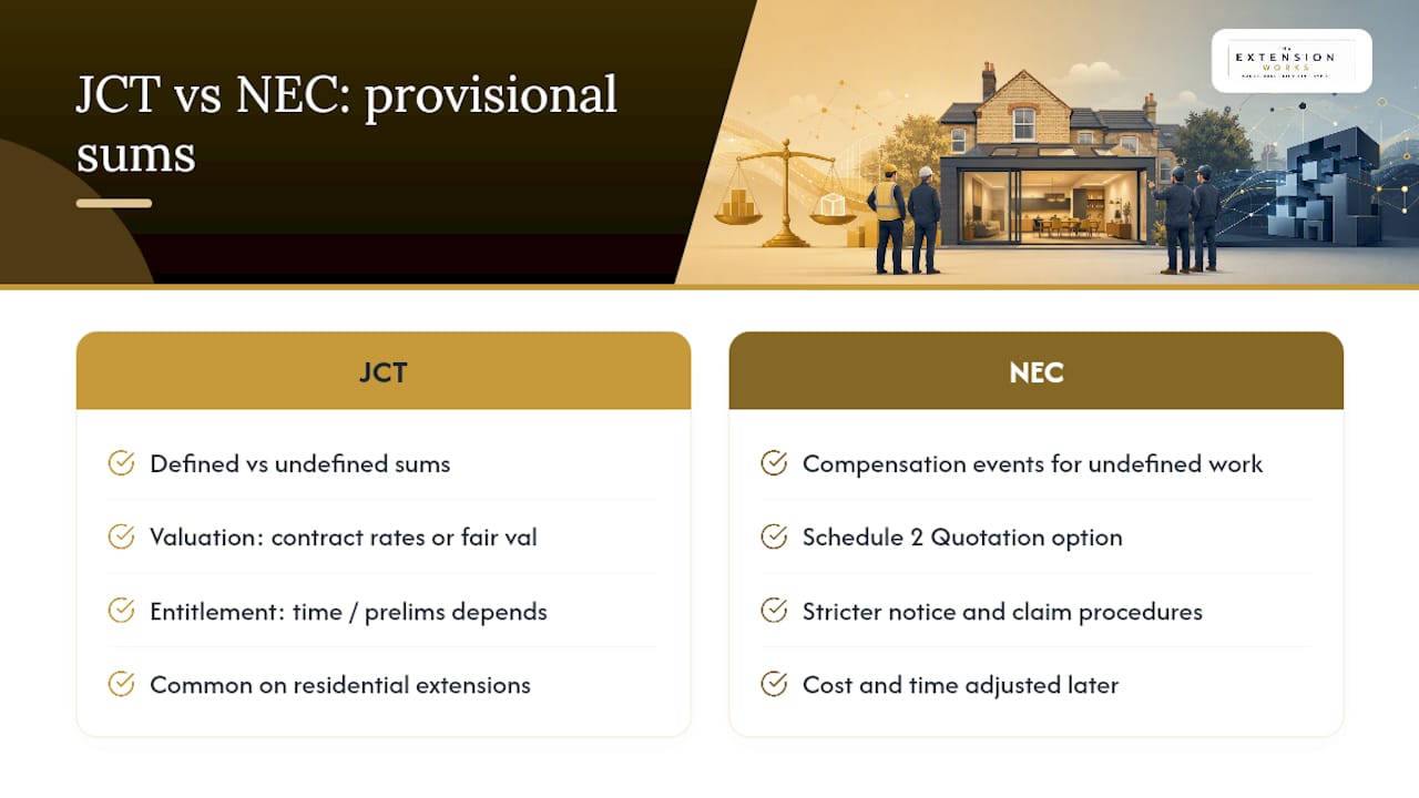 JCT and NEC provisional sum comparison