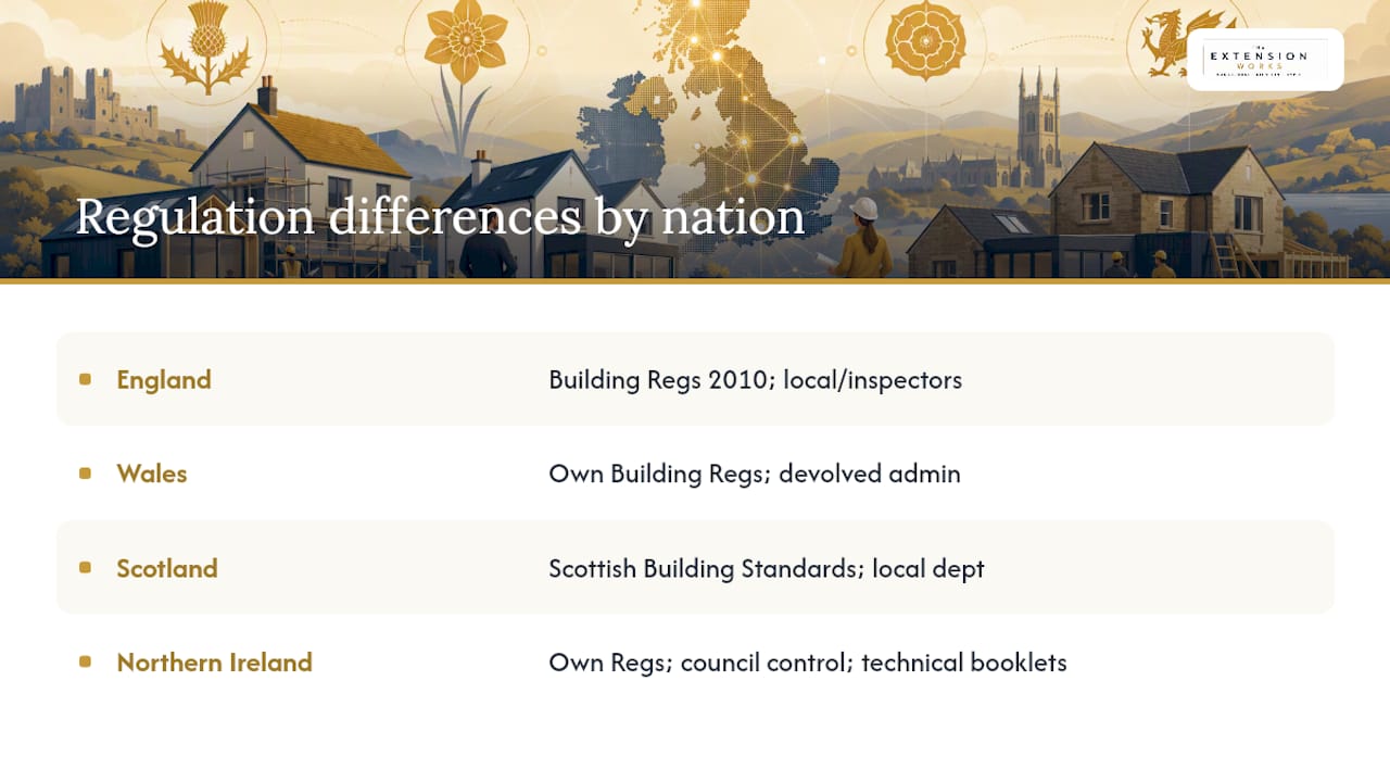 Building rules comparison across four UK nations