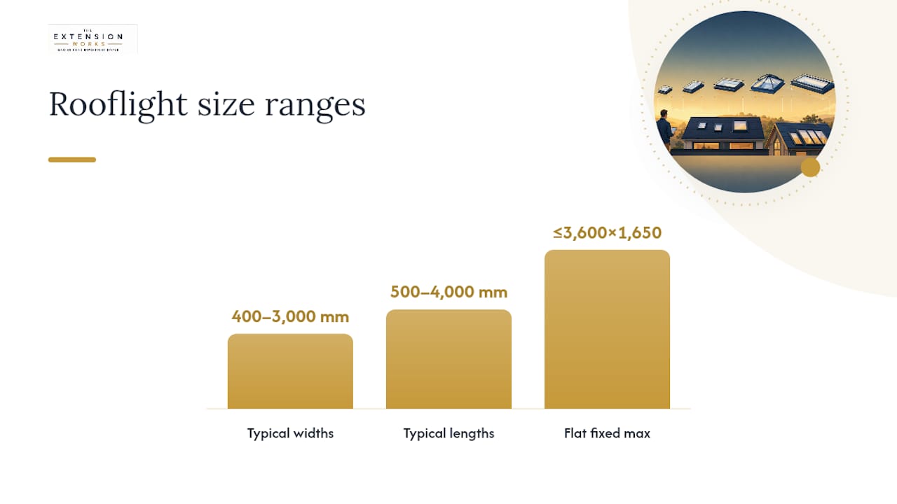 Rooflight width and length size ranges
