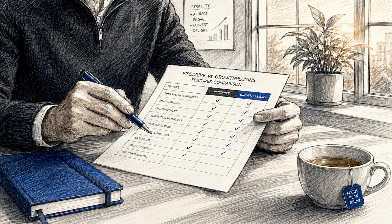 Hands reviewing CRM feature comparison chart