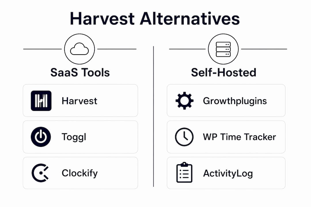 Infographic comparing Harvest SaaS vs self-hosted alternatives