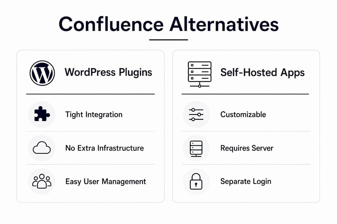 Infographic comparing WordPress plugins and self-hosted apps