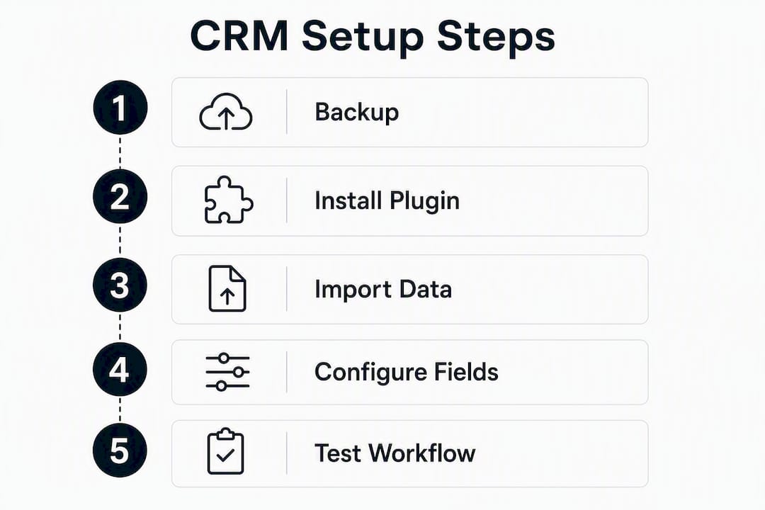 Infographic outlining WordPress CRM setup steps