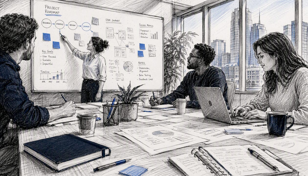 Agency team collaborating on software features