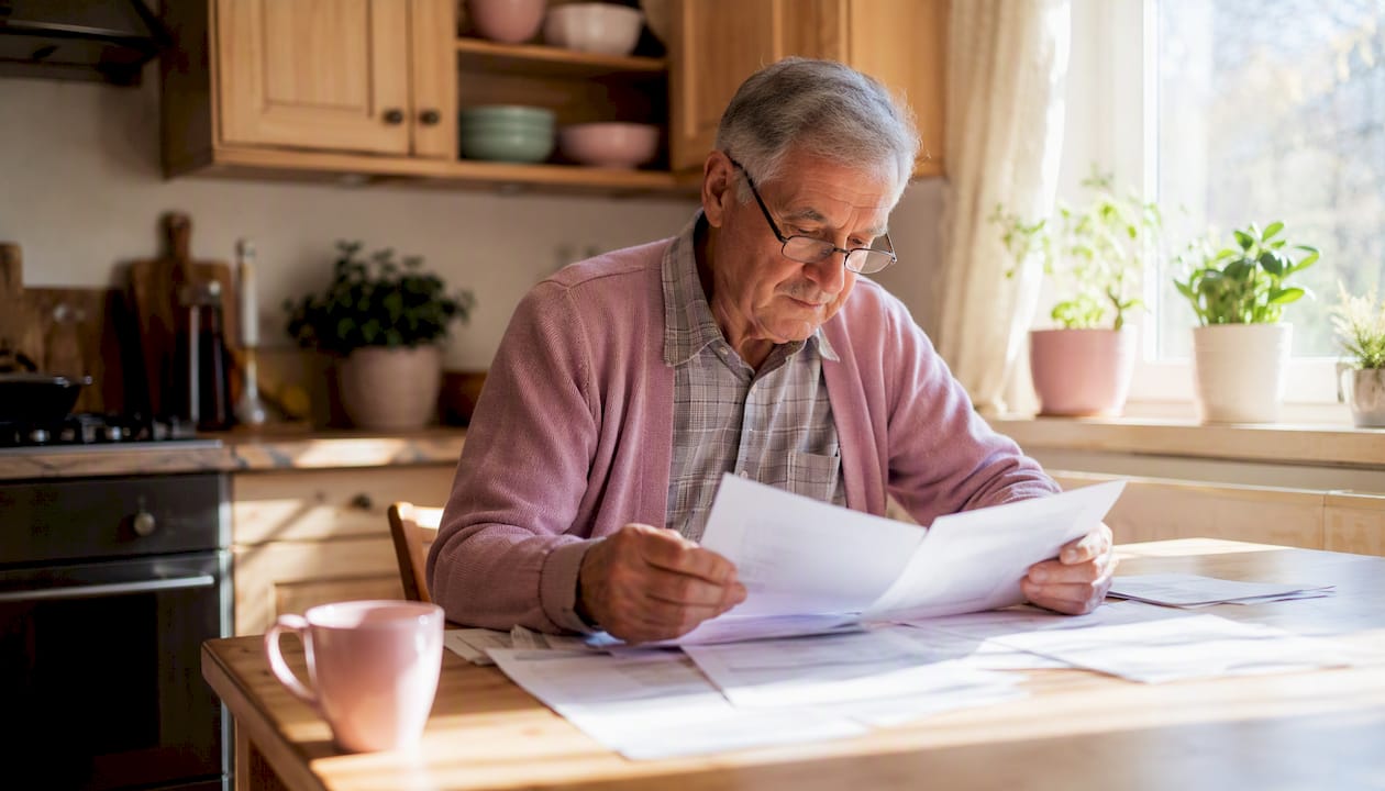Elderly man reviewing home bills