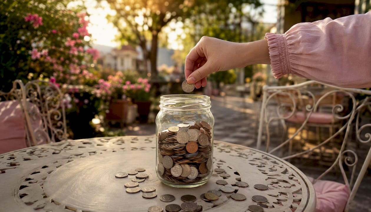Jar filling with pennies and coins