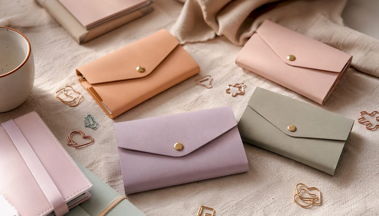 Pastel handmade budgeting stationery flat lay