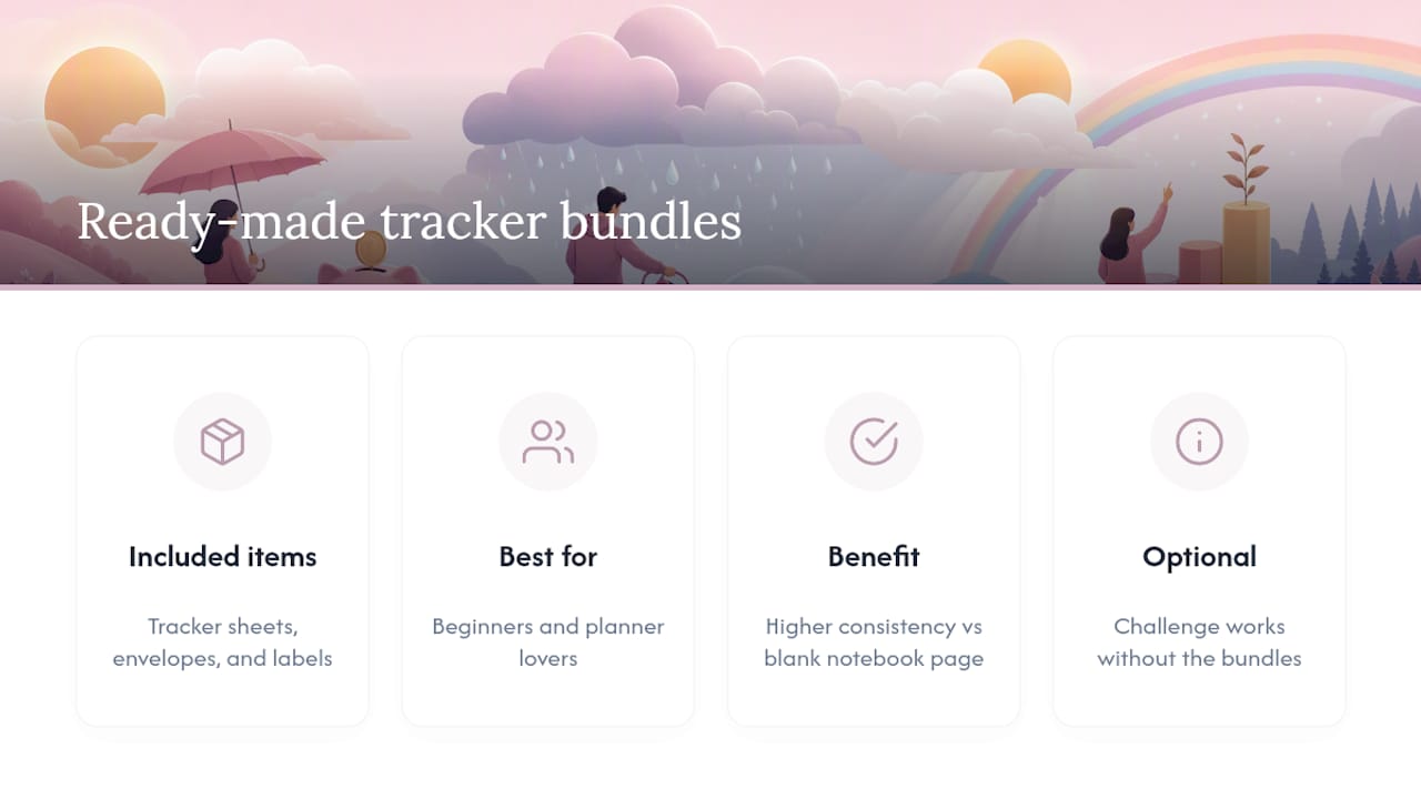 Ready-made trackers from Mariaandherjournal — overview diagram