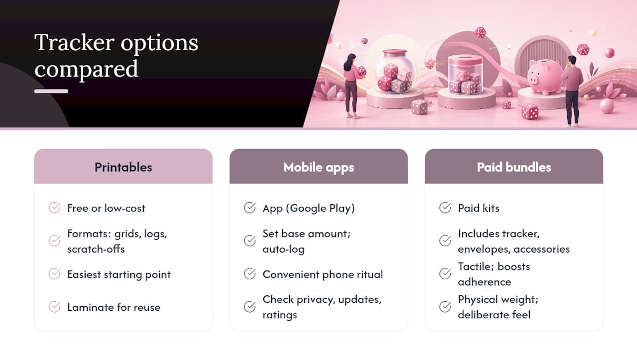 Where can you find trackers, printables, and apps? — overview diagram