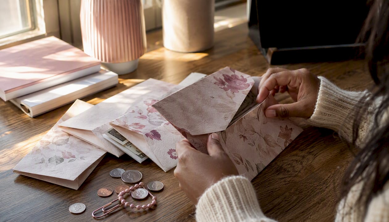 Handmade stationery with coins and envelopes