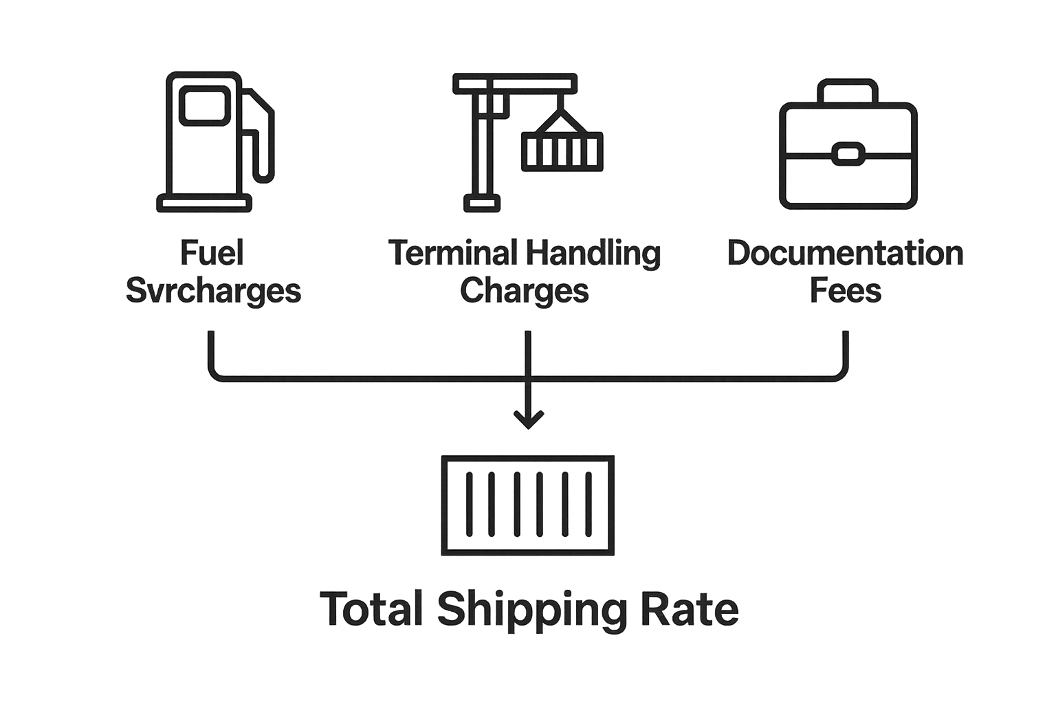 Simple breakdown of main container shipping rate cost components with icons