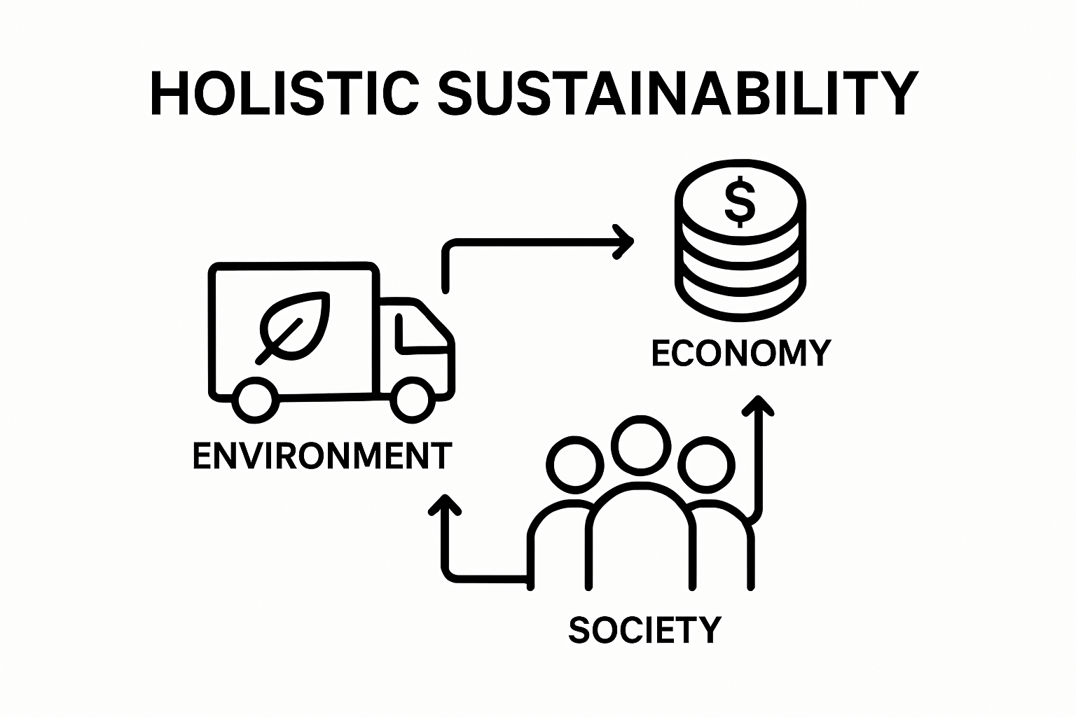 Infographic showing environmental, economic, and social dimensions of logistics