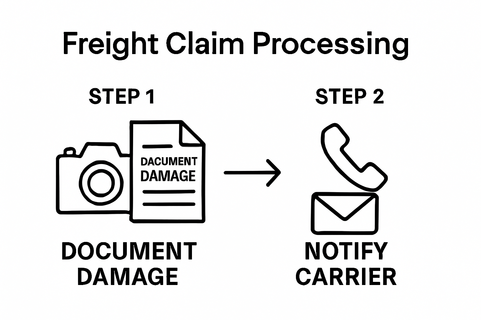 Two-step workflow infographic for documenting damage and notifying carrier
