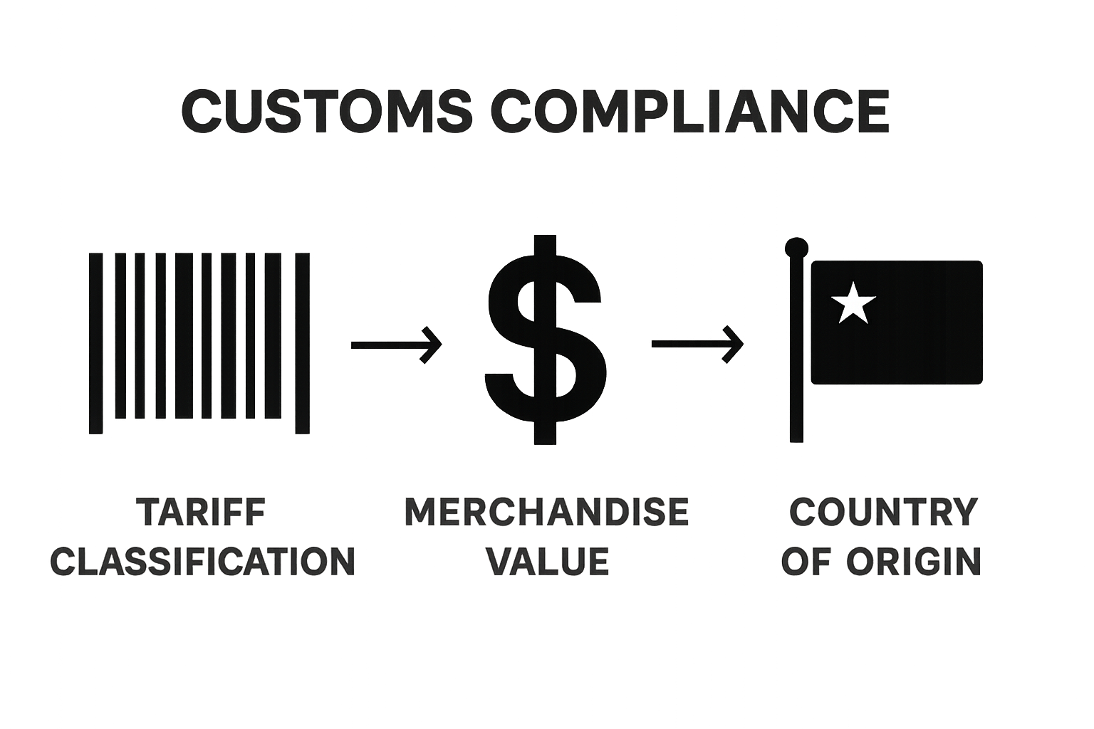 Core elements of customs compliance visualized as three icons