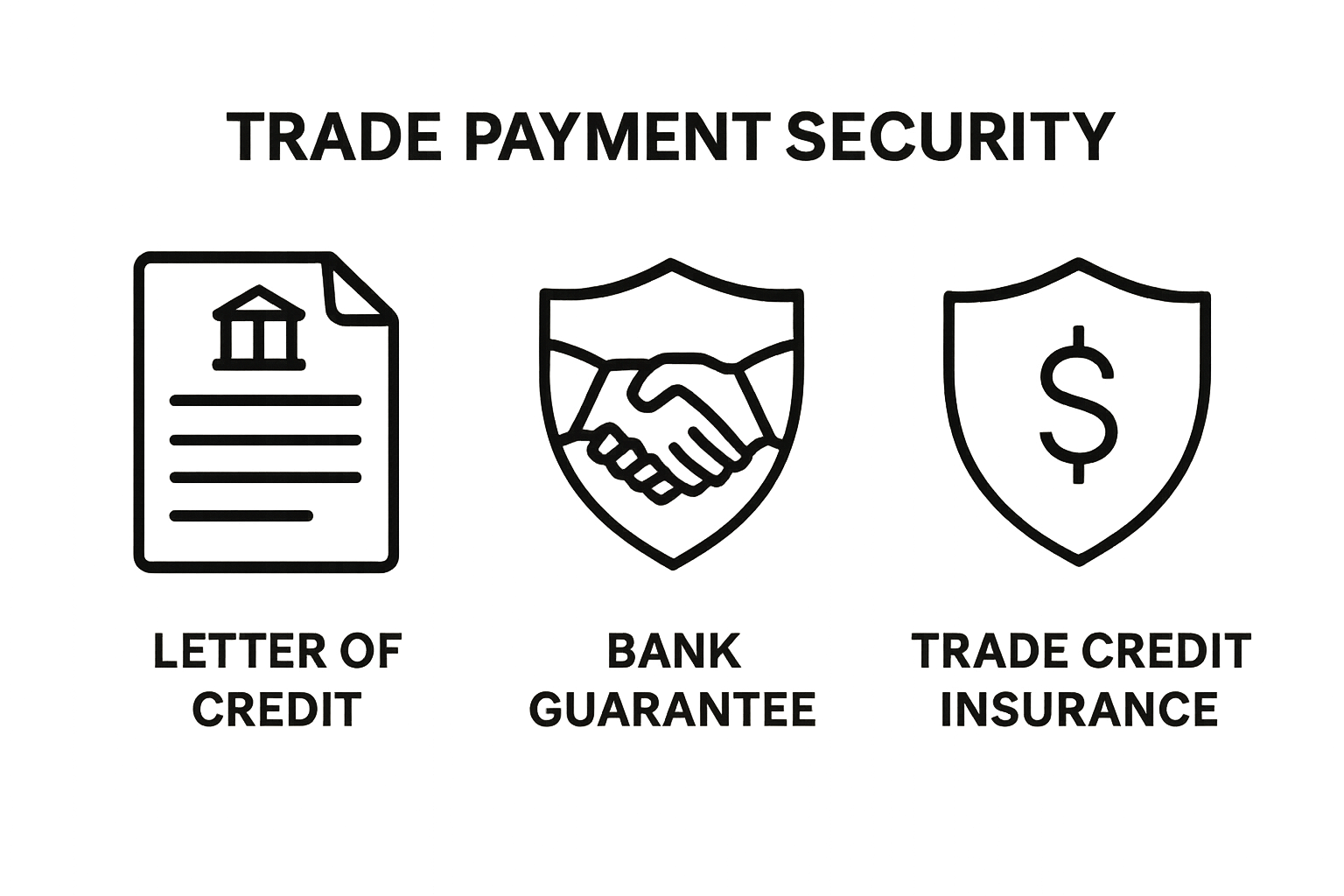 Comparison of trade finance solution types: letter of credit, bank guarantee, trade credit insurance