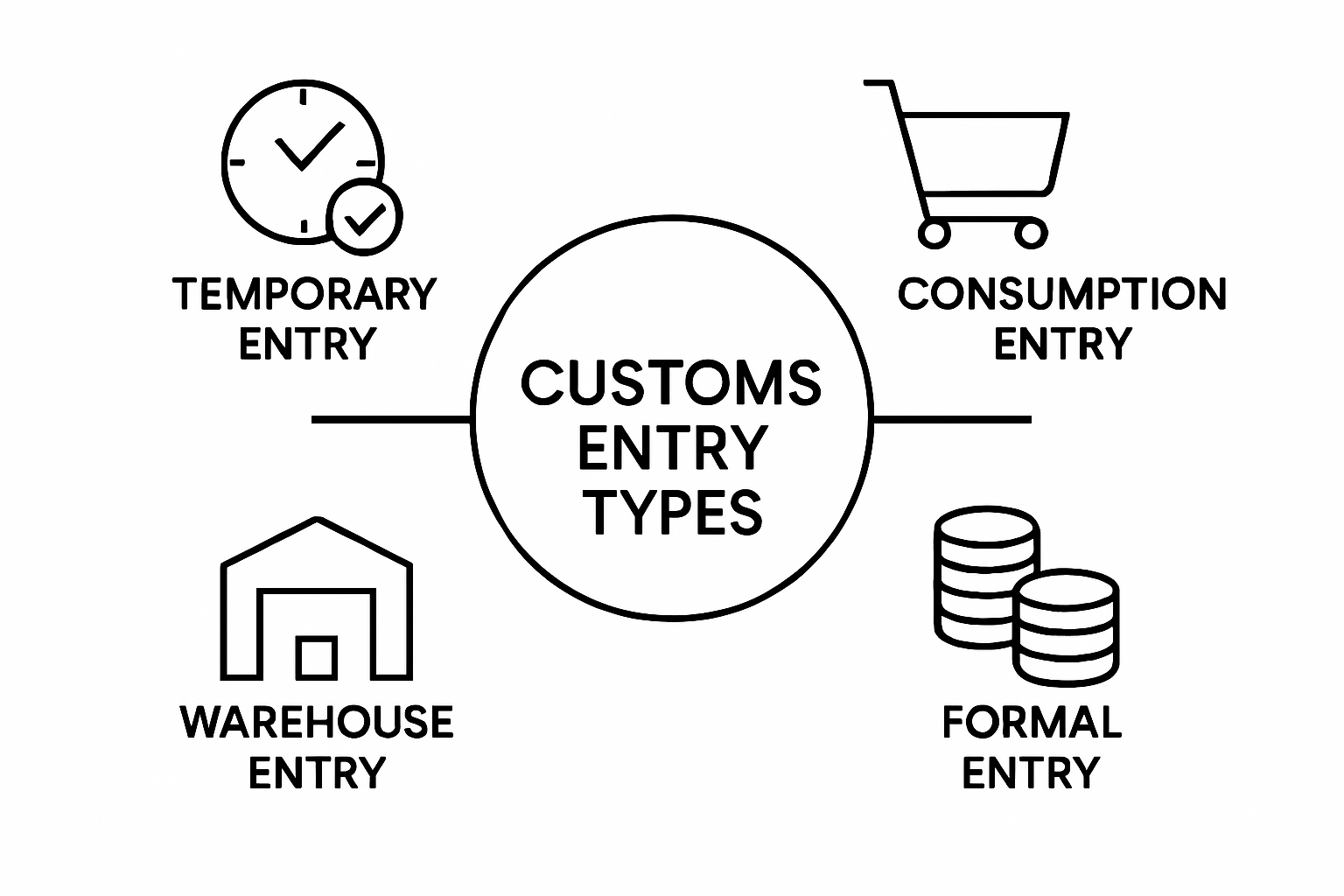 Infographic showing key customs entry types and their icons
