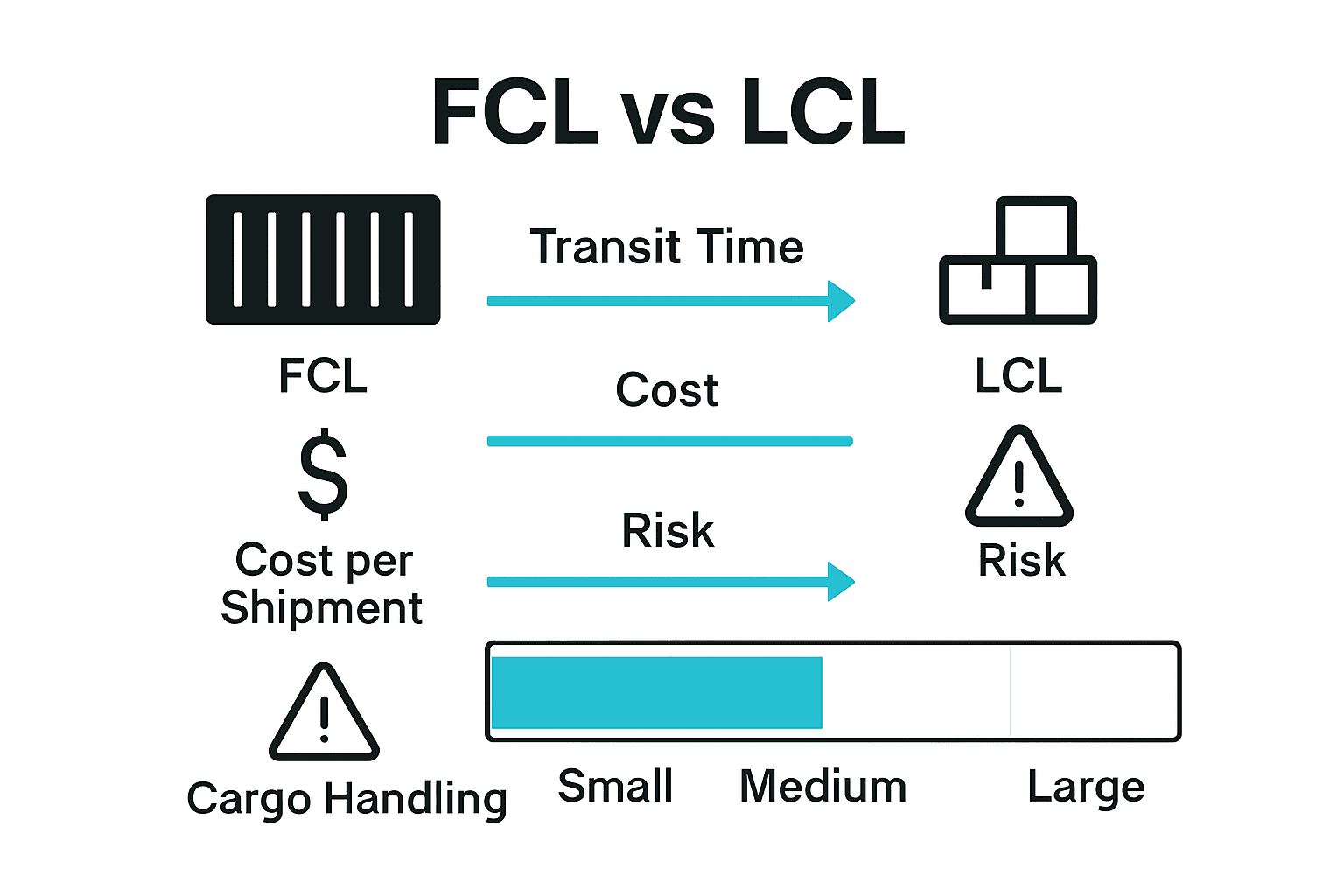 Infographic comparing FCL and LCL shipping characteristics