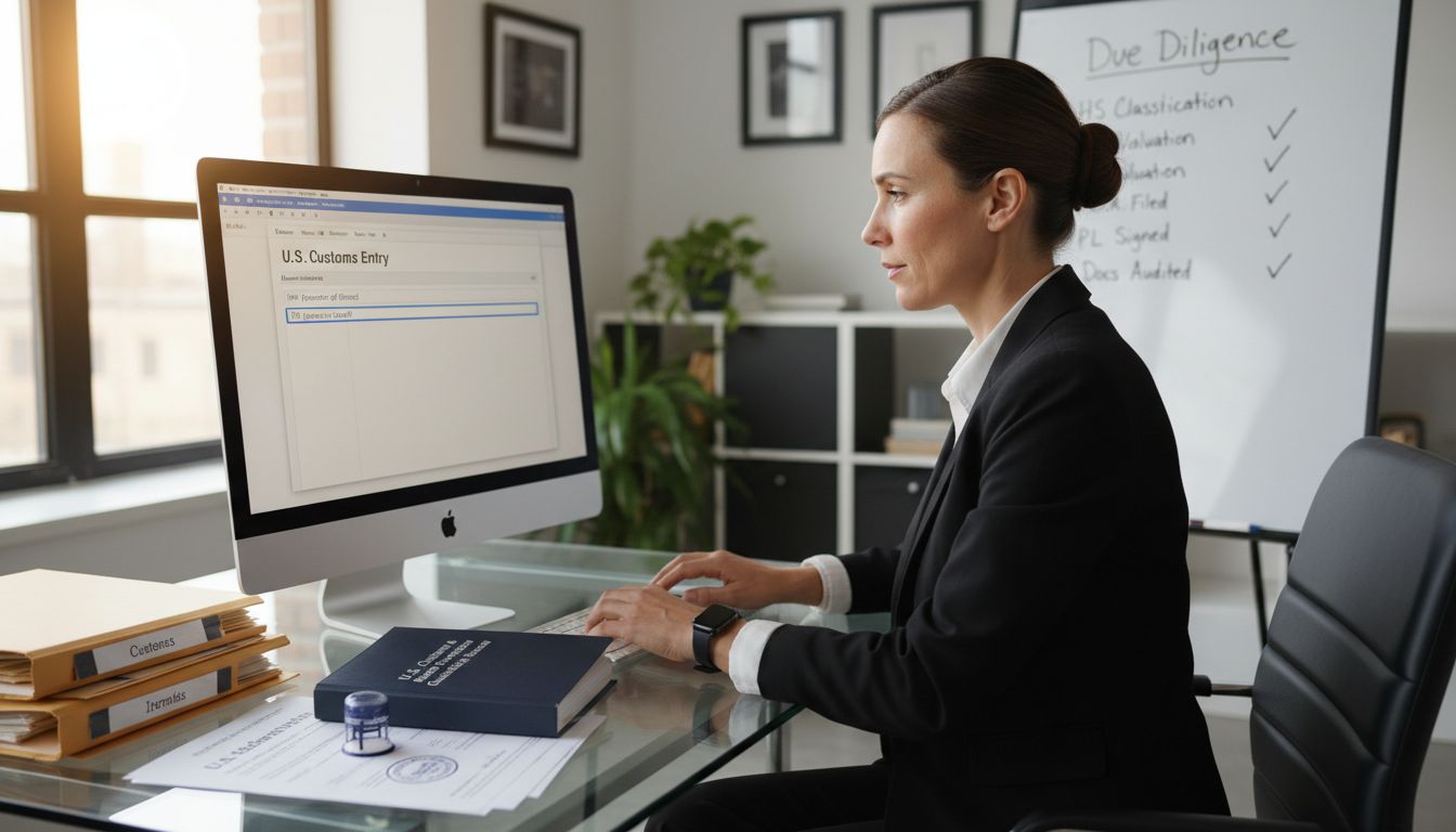 Professional reviewing importer customs paperwork