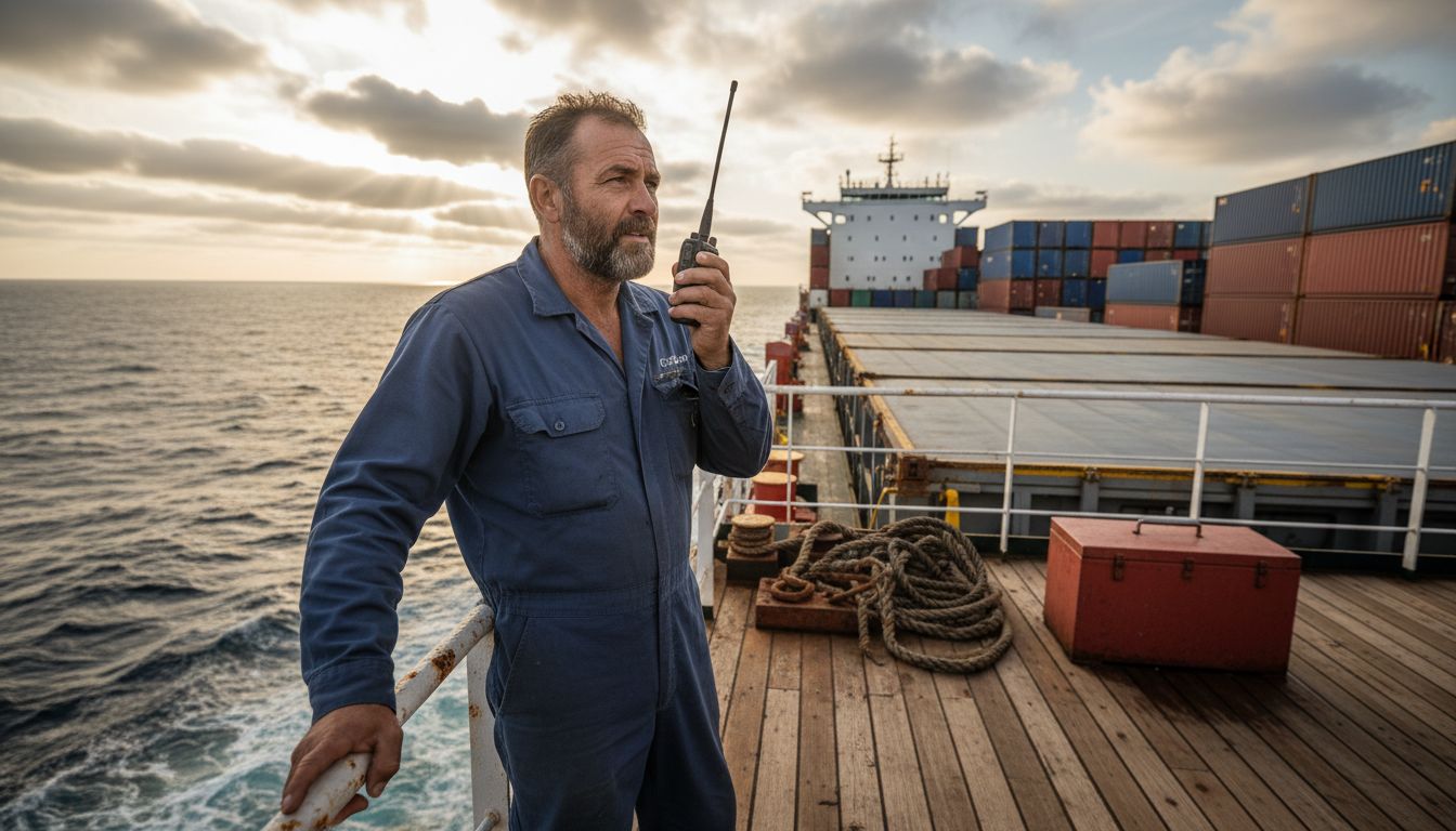 Captain overlooking ocean freight containers