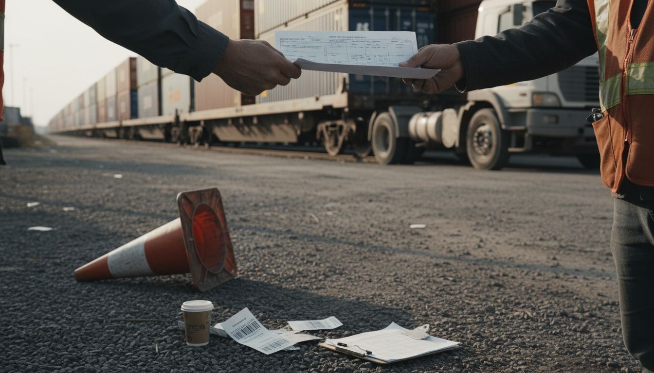 Rail worker and truck driver drayage handoff