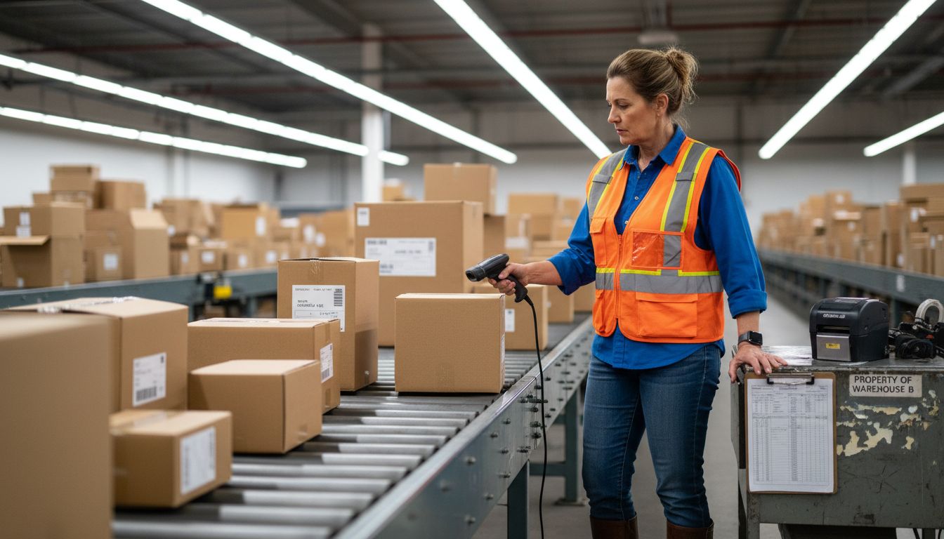 Supervisor scanning boxes in digital warehouse