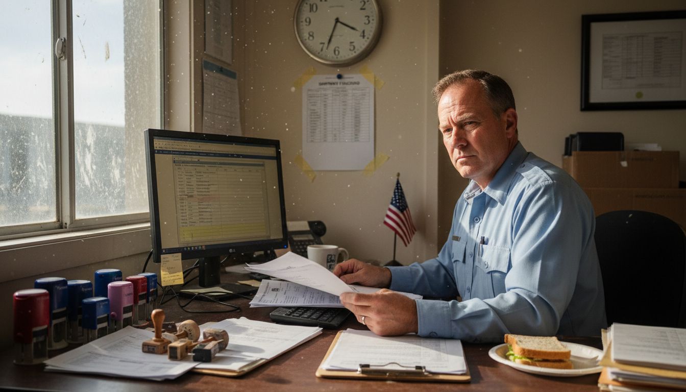 Customs officer checking shipping documents